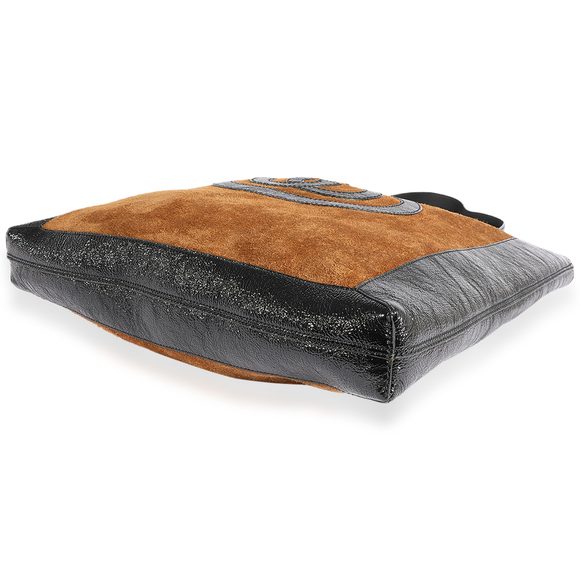 Gucci Brown Suede & Black Patent Leather Logo Tote - Picture 6 of 6